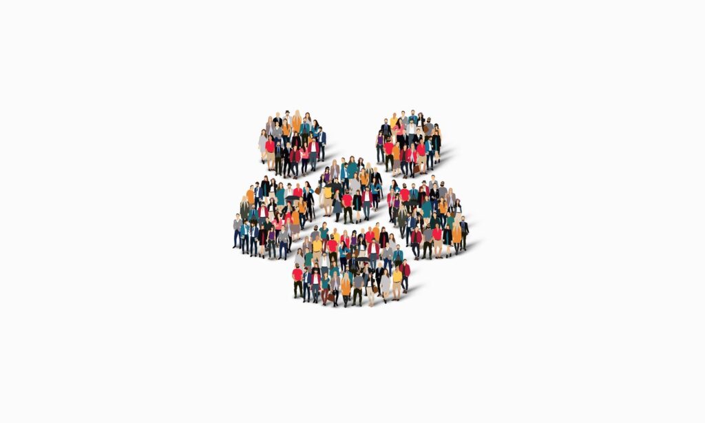 Cluster of people-shaped icons formed from many small figures