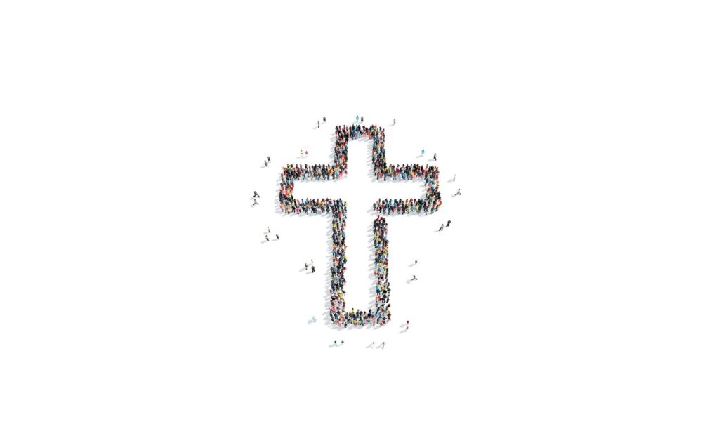 Cross icon formed from many small figures