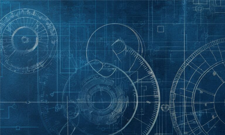 Blue technical schematic background with abstract shapes