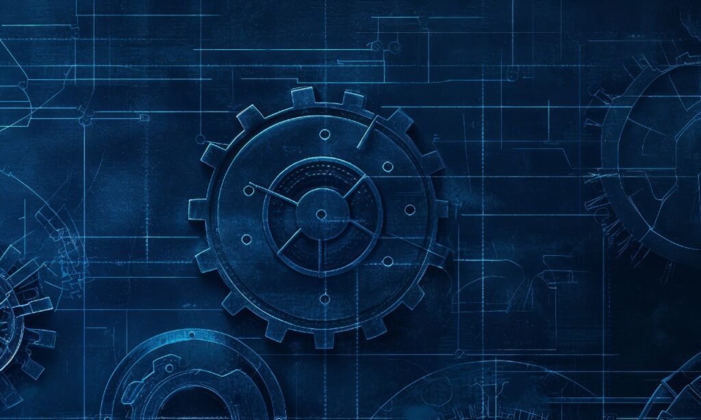Blue technical schematic background with circular diagram
