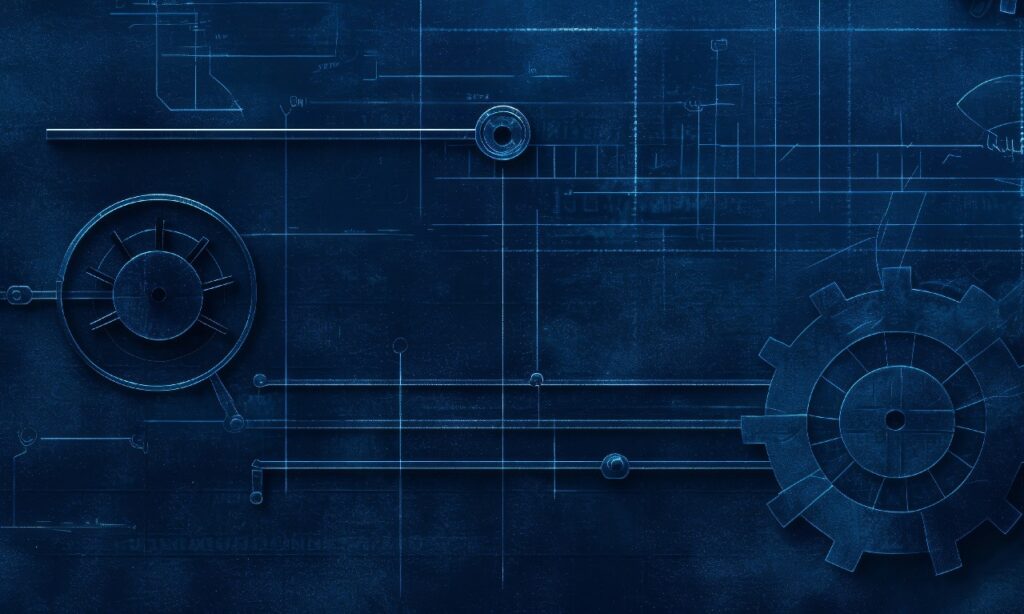 Blue technical schematic background with circuit-style graphics