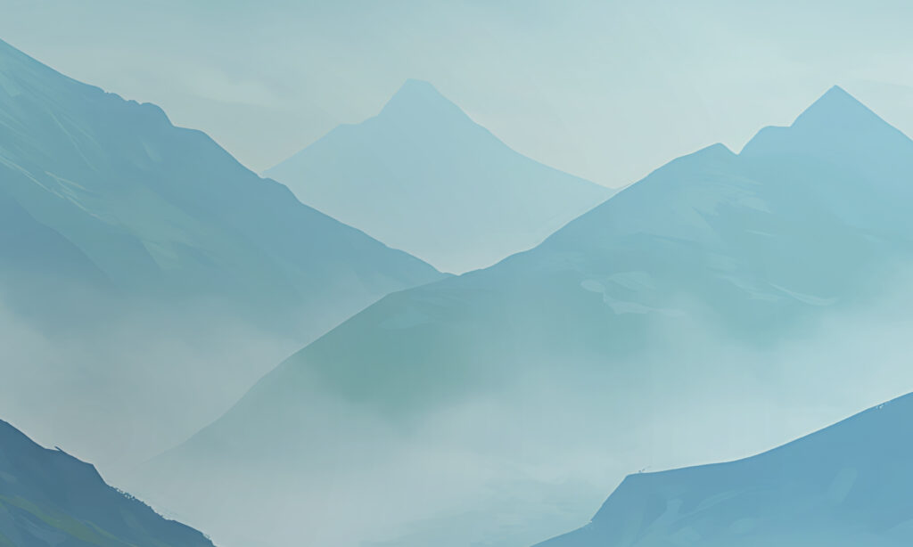 Soft blue illustrated mountain landscape