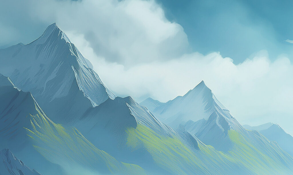 Blue illustrated mountain landscape