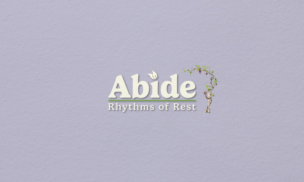 Purple graphic reading &ldquo;Abide &ndash; Rhythms of Rest&rdquo;