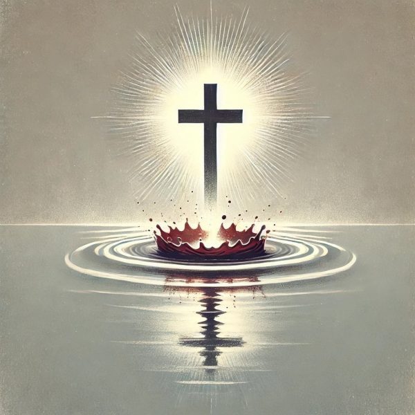 Illustration of cross rising from water