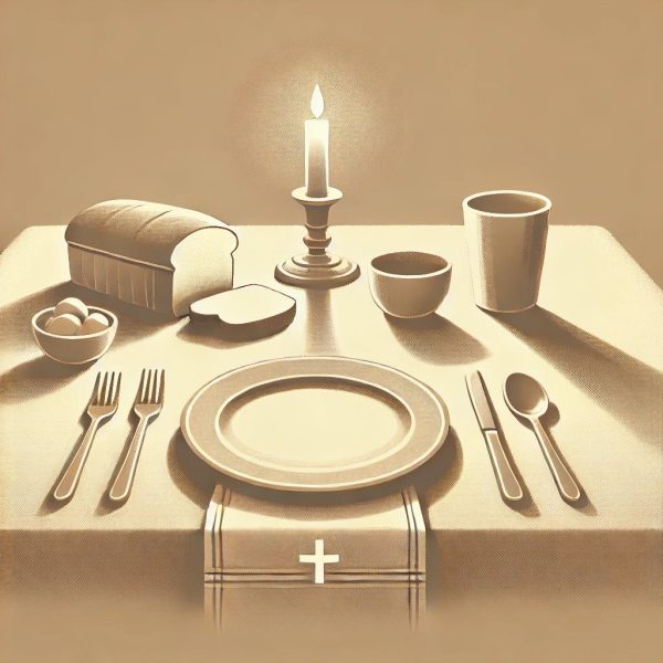 Illustration of communion table with bread and cup