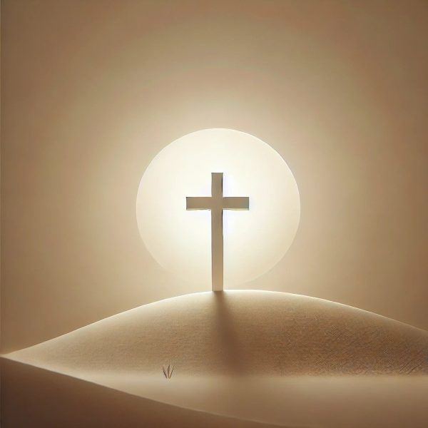 Illustration of glowing cross on hill