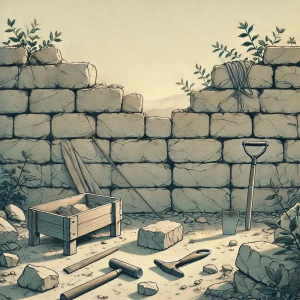Illustration of broken stone wall