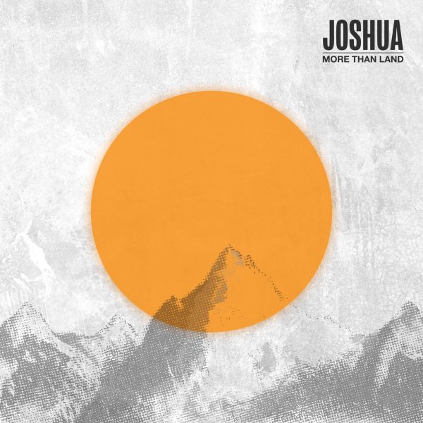 Illustrated graphic with orange sun over mountains labeled “Joshua”