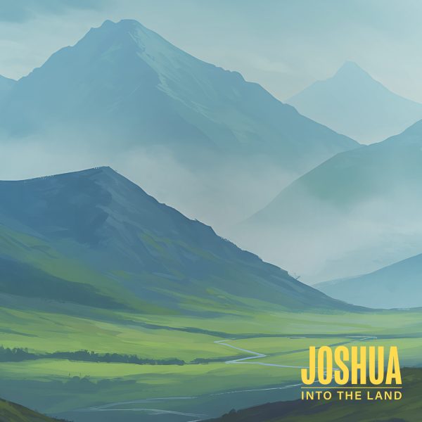 Green illustrated mountain landscape labeled “Joshua”