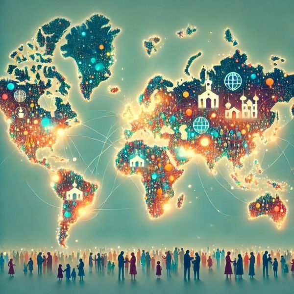 World map formed by colorful dots