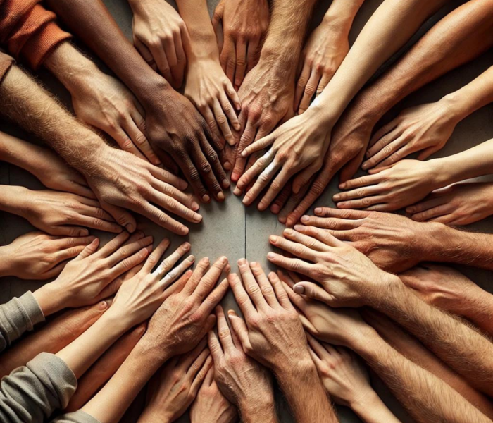 Group of hands stacked together in unity