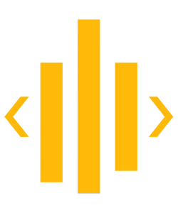Yellow vertical bars icon with arrows on white background