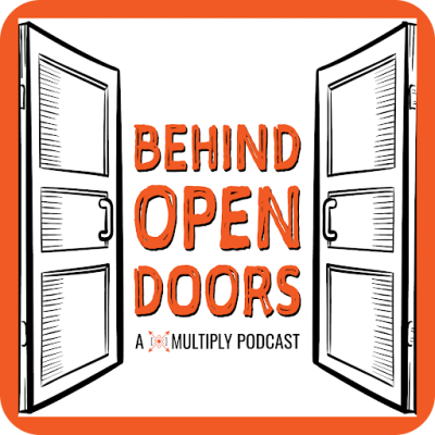 Podcast logo reading “Behind Open Doors – A Multiply Podcast”